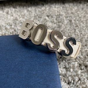 “BOSS” white faux leather bracelet